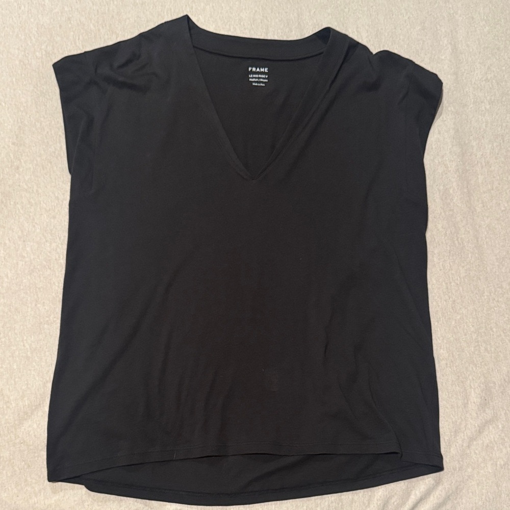 Frame Denim Women's Elegant Black V-Neck Blouse